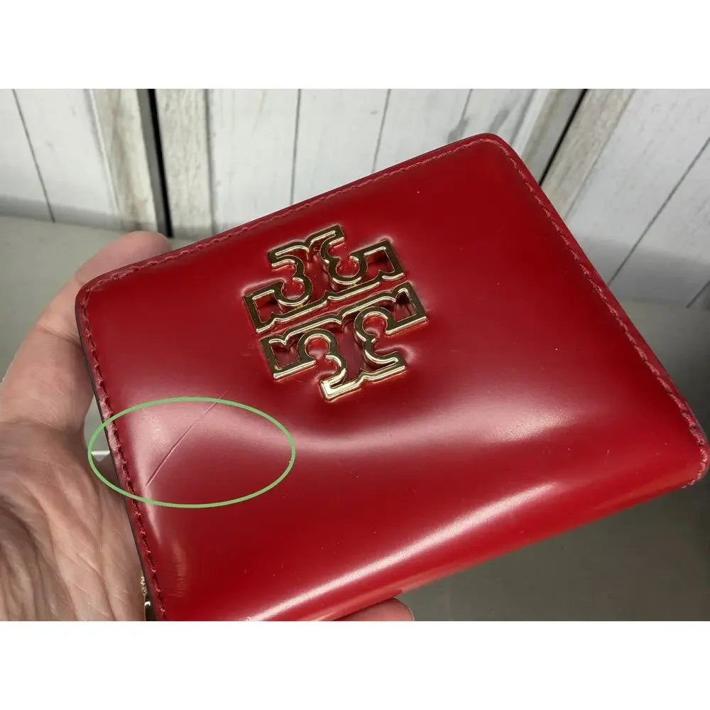 Tory Burch Bright Red & Gold Britten Patent Bifold Wallet NWOT